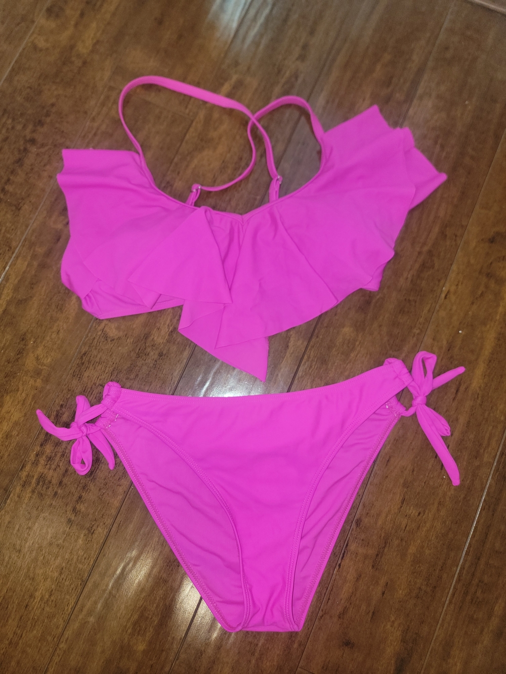 Hot Pink Bikini: Flounce Top Medium
